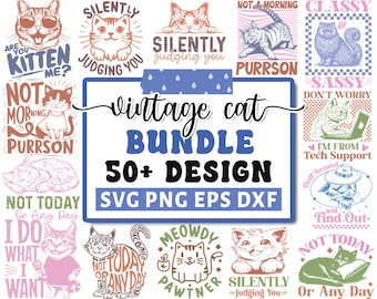 Vintage Retro Cat Svg Bundle, Cat Lover Svg, Kitten Svg, Cat Quotes Svg, Funny Cat Svg, Cat Mom SVG, Crazy Cat Lady Svg,Svg Files For Cricut