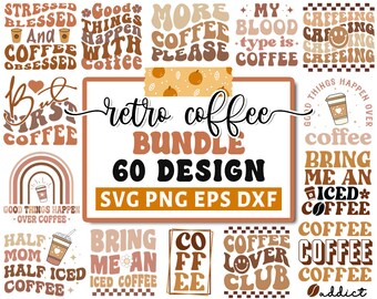 Retro Coffee Svg Png Bundle, Kofeina Svg, Kubek do mrożonej kawy Svg, Falista kawa Svg, Hippie Svg, Estetyczny modny Svg, Retro falisty Svg, Cricut