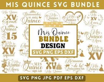 Mis Quince SVG Bundle, Quinceañera SVG Png for Cricut, 15th Birthday Clipart, Latina Girl SVG, Quince Party Decor, Instant Download, Cricut