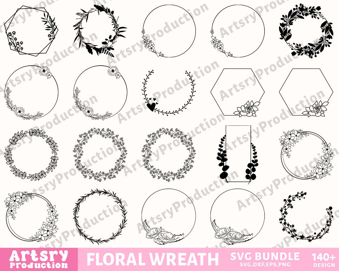 Floral Wreath Svg Bundle, Wreath Svg, Heart Laurel Wreath Svg, Wedding ...