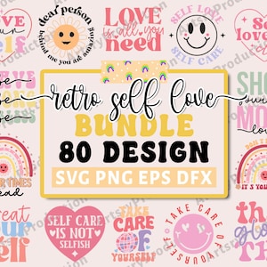 Retro Self Love Svg Bundel, Motiverende Svg Bundel, Geestelijke Gezondheid Svg, Positieve Affirmaties Svg, Empowered Women Shirt Svg, Cricut Png