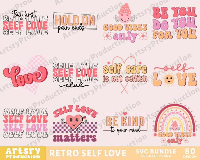 Retro Self Love Svg Bundle, Motivational Svg Bundle, Mental Health Svg ...