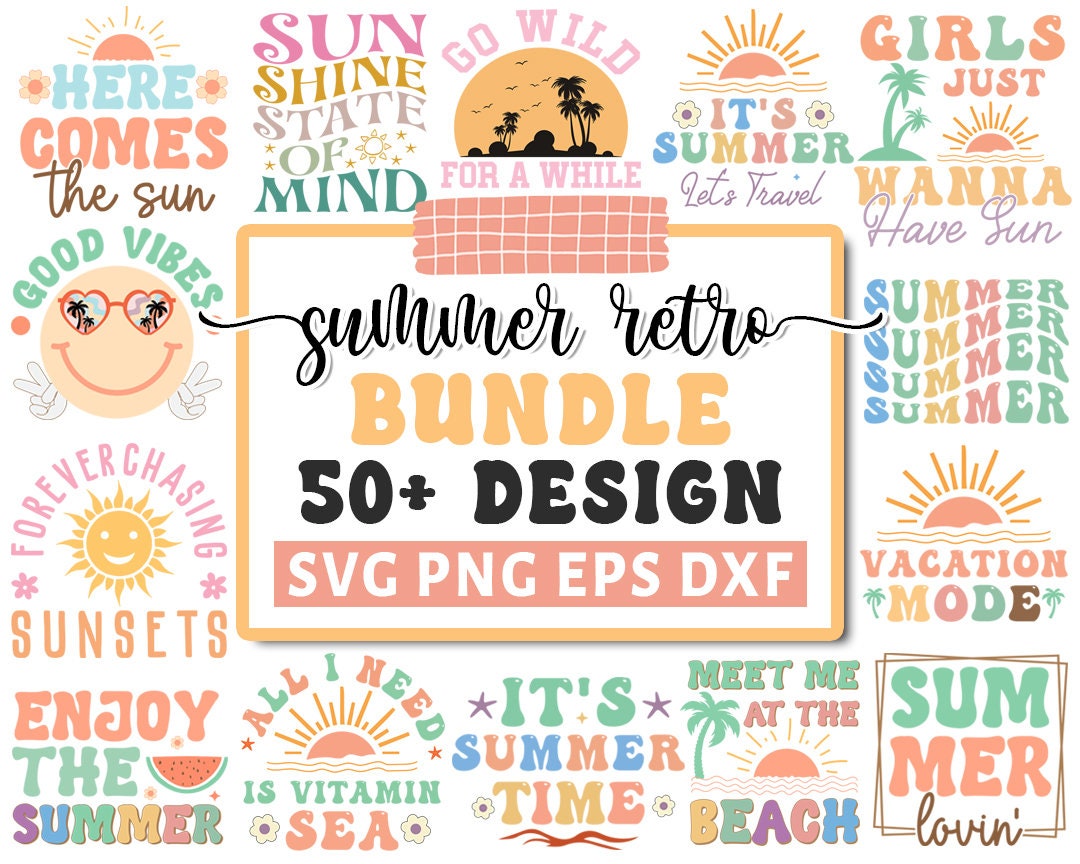 Summer Retro Svg Bundle, Beach Svg, Summertime Svg, Funny Beach Quotes ...