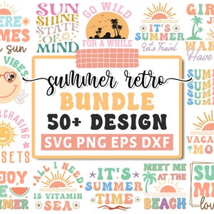 Paquete svg retro de verano, svg de playa, svg de verano, citas divertidas de playa svg, archivos de corte de verano, citas de verano svg, silueta cricut png