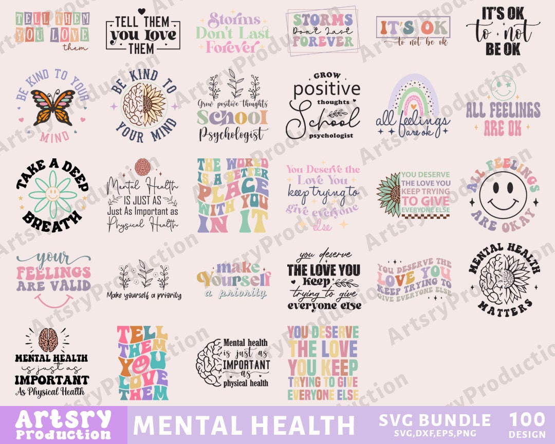 Mental Health Svg Bundle, Inspirational Svg, Positive Affirmations Svg ...