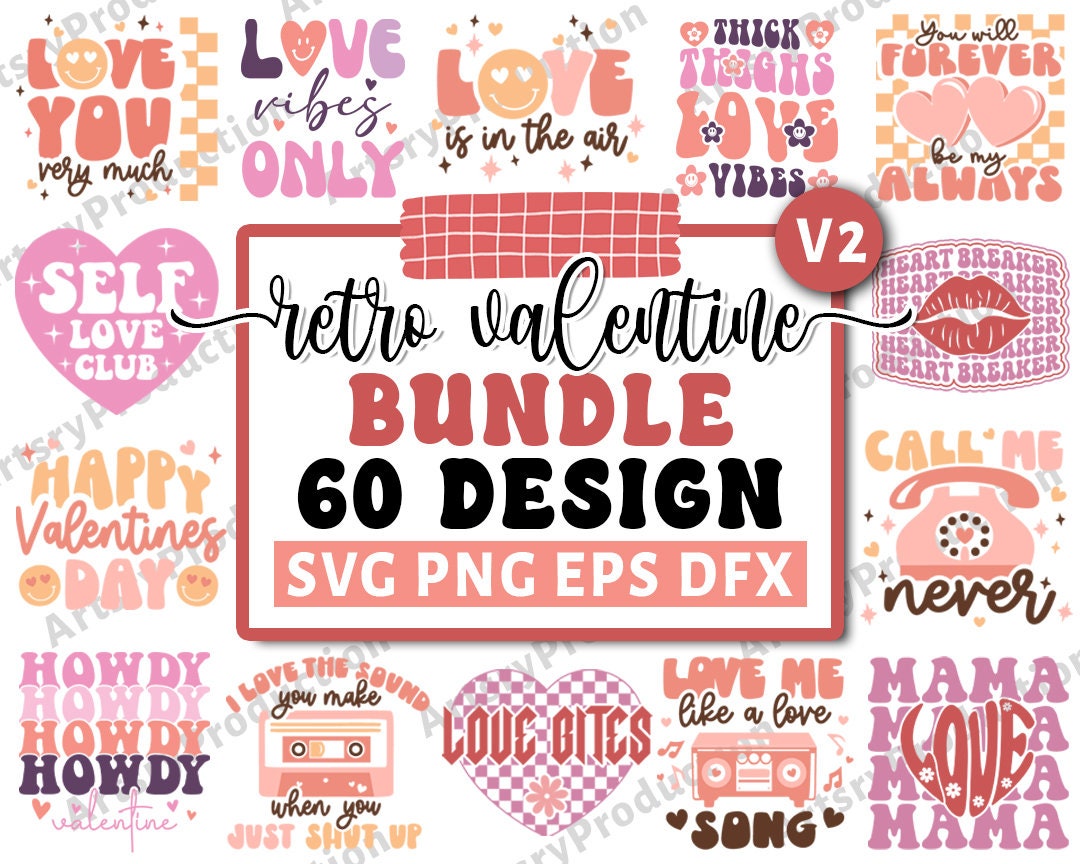 Retro Valentines SVG Bundle, Retro Valentine Designs Svg, Valentine ...