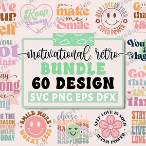 Retro Motivations-Svg-Bundle, Selbstliebe Blatt-Svg, Mentale Gesundheit Blatt-Svg, Positive Affirmationen Blatt Blatt, befähigte Frauen-Shirt Blatt-Svg, Cricut Silhouette Png