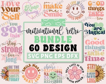 Retro Motivational Svg Bundle, Self Love Svg, Mental Health Svg, Positive Affirmations Svg, Empowered Women Shirt Svg, Cricut Silhouette Png