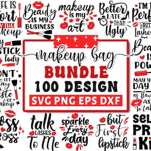 Make-up tas Svg-bundel, make-up citaten Svg, schoonheid Svg, make-uptas Svg, mascara svg, lippenstift Svg, shirt make-up artiest, Svg-bestanden voor Cricut