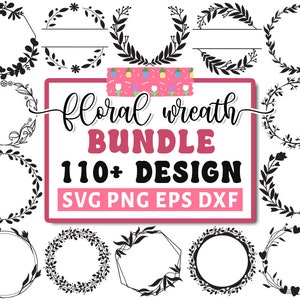 Wreath Svg Bundle, Circle Svg, Floral Wreath Svg, Heart Laurel Wreath Svg, Wedding Wreath Svg, Botanical Hand Drawn, Cricut Silhouette Png
