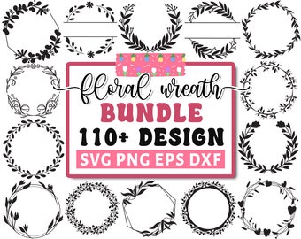 Wreath Svg Bundle, Circle Svg, Floral Wreath Svg, Heart Laurel Wreath Svg, Wedding Wreath Svg, Botanical Hand Drawn, Cricut Silhouette Png