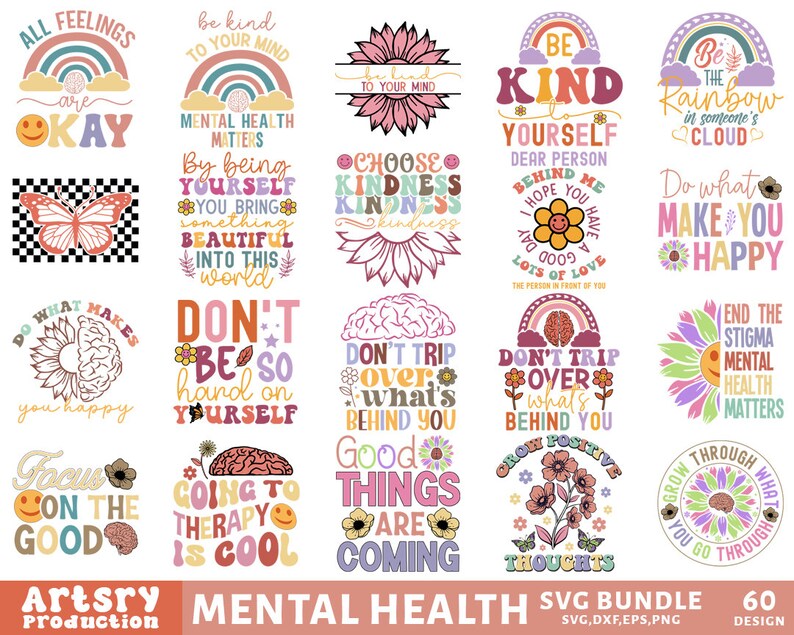 Mental Health SVG Bundle, Inspirational Svg, Positive SVG, Motivational ...