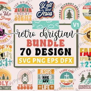 Lot chrétien rétro de Svg, Svg religieux, écriture Svg, Svg de verset de la Bible, Svg béni, Jésus Svg, foi Svg, fichiers coupés pour Cricut Vol 1