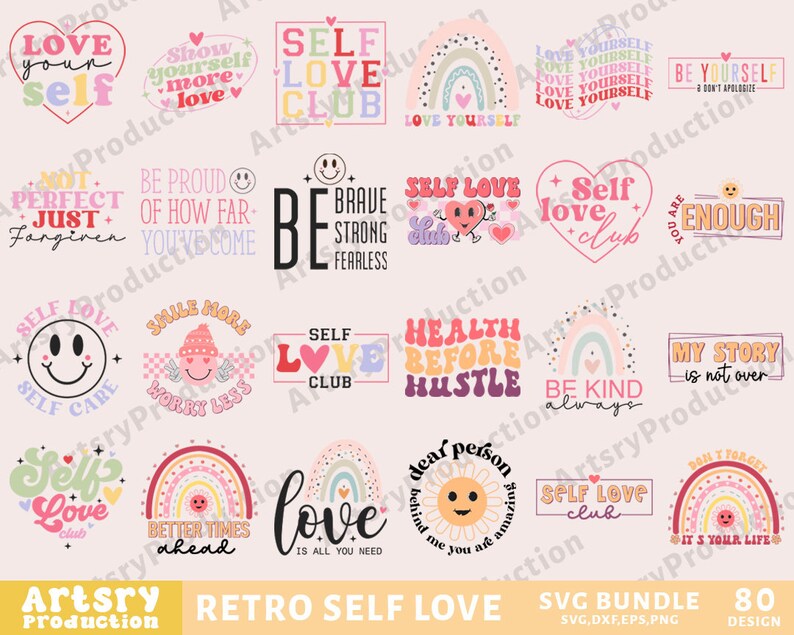 Retro Self Love Svg Bundle, Motivational Svg Bundle, Mental Health Svg ...