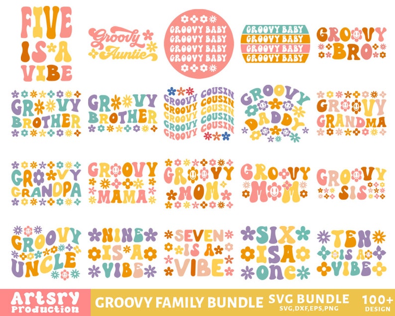 Groovy Family Groovy Family SVG Bundle, Retro Family Svg, Groovy Birthday Svg ...