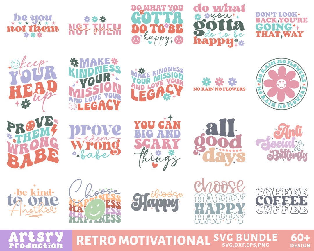 Retro Motivational Svg Bundle, Self Love Svg, Mental Health Svg ...