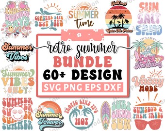 レトロ サマー SVG バンドル、ビーチ SVG、サマータイム SVG、面白いビーチの名言 SVG、サマー カット ファイル、サマー 名言 SVG、クリカット シルエット PNG