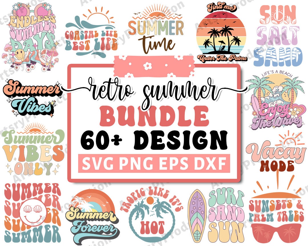Retro Summer Svg Bundle, Beach Svg, Summertime Svg, Funny Beach Quotes ...