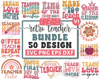 Paquete retro de svg de maestro, svg de apreciación del maestro, citas de maestros svg, refranes de maestros svg, paquete de svg de la escuela, silueta cricut png V1