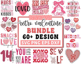 Retro Valentine's Day Svg Bundle, Valentine Gift Svg, Valentine SVG For Shirts, Love Svg, Heart SVG, Valentines Vibes, Cricut Silhouette Png