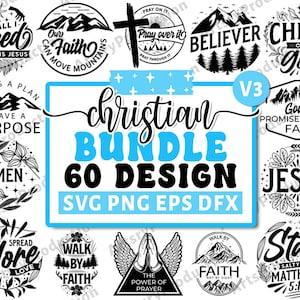 Lot de svg chrétien, verset de la Bible, svg religieux, écriture svg, svg de Jésus, Dieu, svg foi, fichiers coupés pour Cricut vol 3