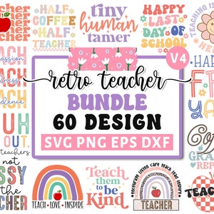 Retro Lehrer SVG Bundle, Lehrer Wertschätzung SVG, Lehrer Zitate SVG, Lehrer Sprüche SVG, Schul SVG Bundle, Cricut Silhouette Png V4