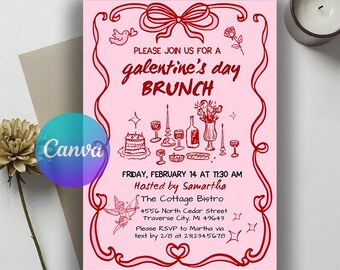 Galentine's Brunch Party Invitation, Pink Girls Night Invite, Pink Girls Party Invitation, Valentine's Day Invite, Girls Only, Brunch Invite