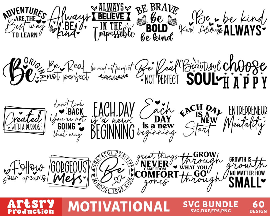 Motivational Svg Bundle, Inspirational Quotes Svg, Positive Svg, Self ...