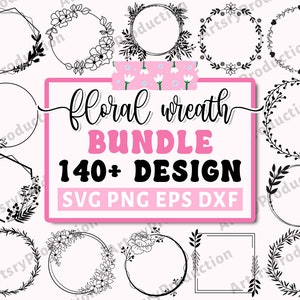 Floral Wreath Svg Bundle, Wreath Svg, Heart Laurel Wreath Svg, Wedding Wreath Svg, Wreath Monogram Svg, Circle Frame, Cricut Silhouette Png