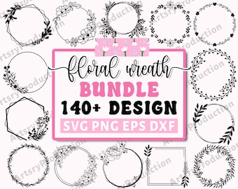 Floral Wreath Svg Bundle, Wreath Svg, Heart Laurel Wreath Svg, Wedding Wreath Svg, Wreath Monogram Svg, Circle Frame, Cricut Silhouette Png