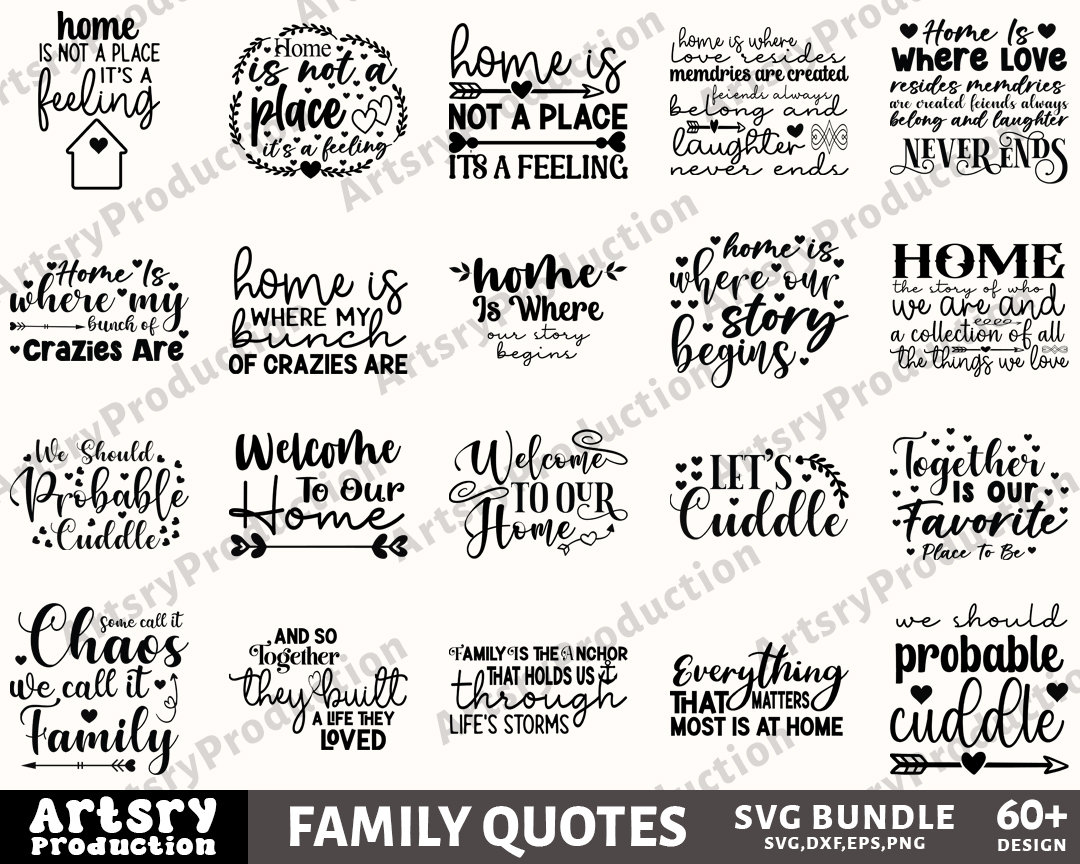 Family Quotes Svg Bundle, Family Sign, Home Decor Svg, Silhouette ...