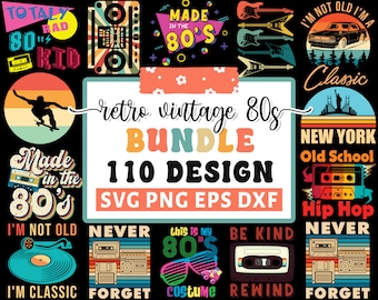 Retro Vintage 80s 90s Svg Bundle, Vintage Svg, Old School Svg, Band Tees Svg, Disco Svg, Hip Hop Svg, Punk Rock Svg, Cricut Silhouette Png