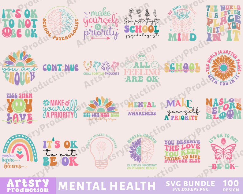 Mental Health Svg Bundle, Inspirational Svg, Positive Affirmations Svg ...