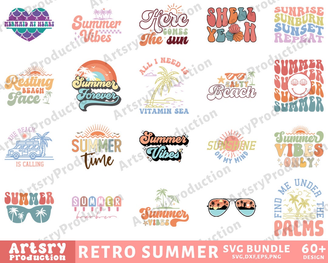 Retro Summer Svg Bundle, Beach Svg, Summertime Svg, Funny Beach Quotes ...