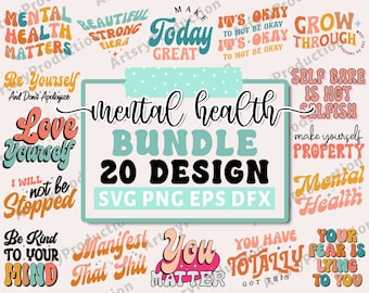 Retro Mental Health SVG Bundle, Inspirational svg, Positive SVG, Motivational SVG, Hope Svg, Mental Health Awareness, Cut Files for Cricut