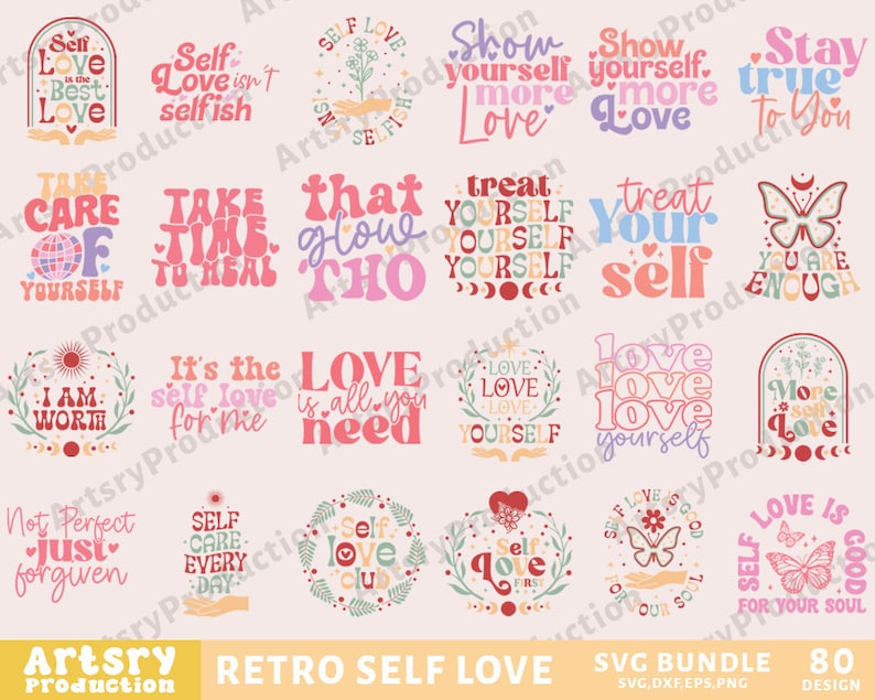 Retro Self Love Svg Bundle, Motivational Svg Bundle, Mental Health Svg ...