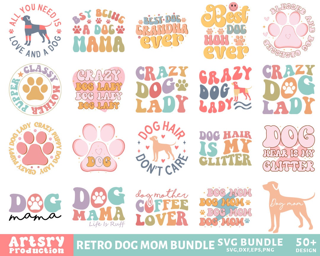 Retro Dog Svg Bundle, Dog Mom Svg Bundle, Groovy Dog Mom Shirt Svg, Dog ...