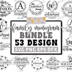 Paquete svg monograma familiar, paquete svg monograma, apellido apellido svg, monograma dividido svg, signo de nombre de familia, silueta cricut png