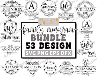 Family Monogram Svg Bundle, Monogram Svg Bundle, Last Name Family Name Svg, Split Monogram Svg, Family Name Sign, Cricut Silhouette Png