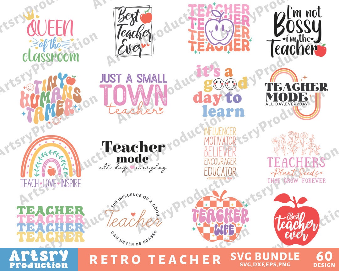 Retro Teacher Svg Bundle, Teacher Appreciation Svg, Teacher Quotes Svg ...