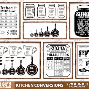 Ensemble de conversions de cuisine Svg, tableau des Conversions Svg, cuisson au four, Svg signe Conversions, mesure de la cuisine Svg, Cricut Silhouette Png