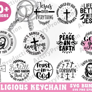 Pacote Svg de Chaveiro Religioso, Versículo da Bíblia Svg, Svg Cristão, Svg das Escrituras, Svg Abençoado, Jesus Svg, Deus Svg, Fé, Silhueta Cricut Png