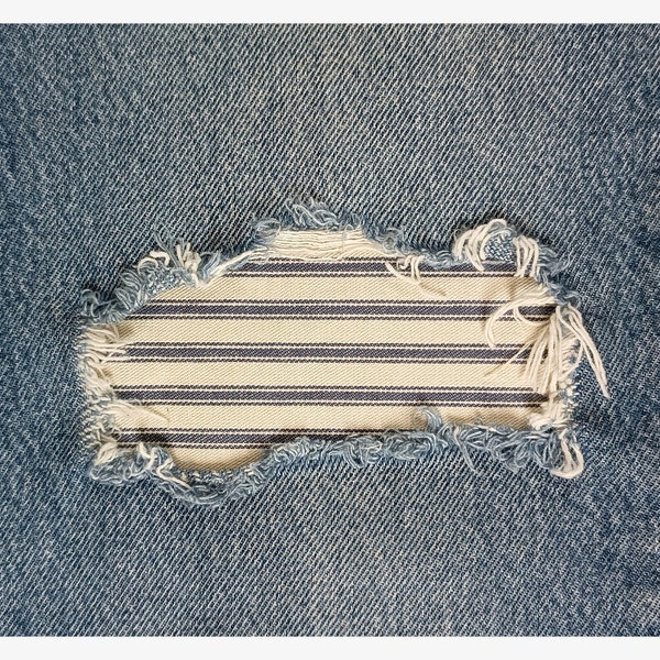 Patch thermocollant pour jeans, pour réparer les trous, patch en tissu, réparation de jeans, denim écusson, bleu rayures, patch genoux