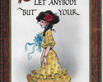 Vintage Postcard, Raphael Tuck,  Illustrated, Clair Wig, Don't Let Anyone but your sweat heart Sit Down on You, Posted 1910