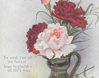Vintage ansichtkaart, om je verjaardag te begroeten, Oilette, bericht aan de achterkant
