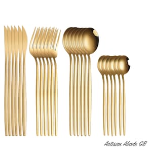 Luxury Golden Cutlery Set 24pcs Golden Cutlery Knife, Fork, Desert Spoon, Tea Spoon Home Decoration Supplies image 7