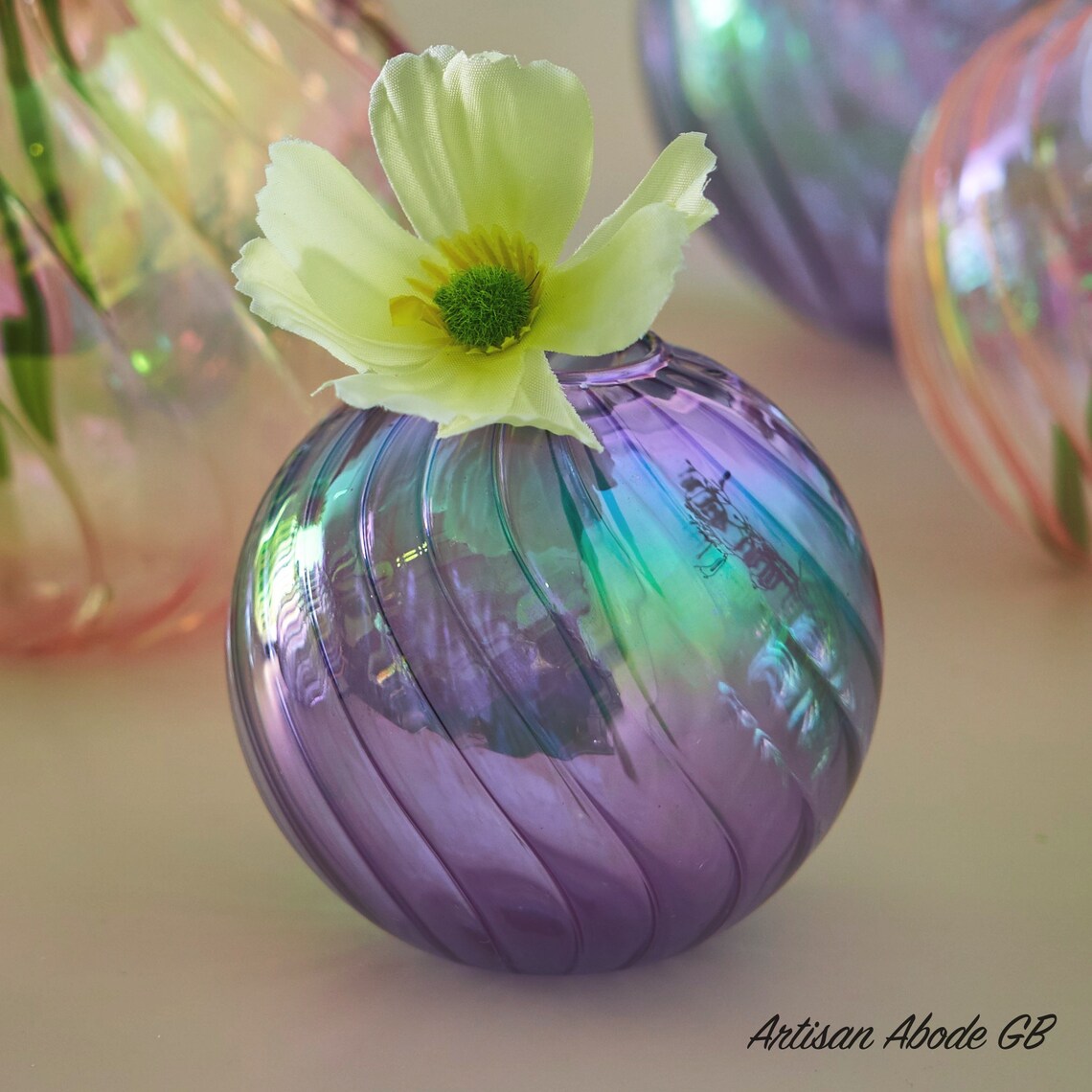 Glass Vase Iridescent Ball Vase Elegant Glass Ball Vase Etsy