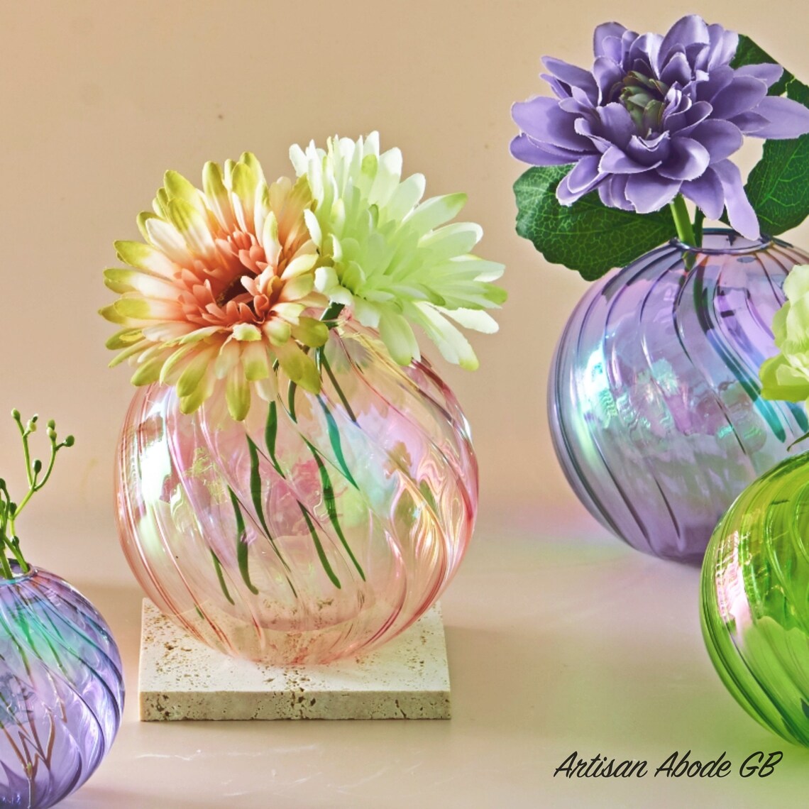 Glass Vase Iridescent Ball Vase Elegant Glass Ball Vase Etsy