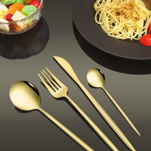 Luxury Golden Cutlery Set 24pcs Golden Cutlery Knife, Fork, Desert Spoon, Tea Spoon Home Decoration Supplies image 5