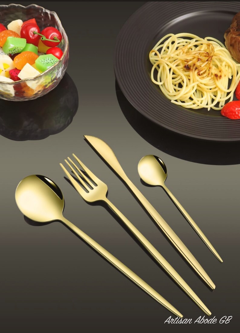 Luxury Golden Cutlery Set 24pcs Golden Cutlery Knife, Fork, Desert Spoon, Tea Spoon Home Decoration Supplies image 5